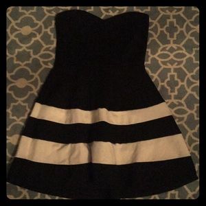 Little black dress with white stripes